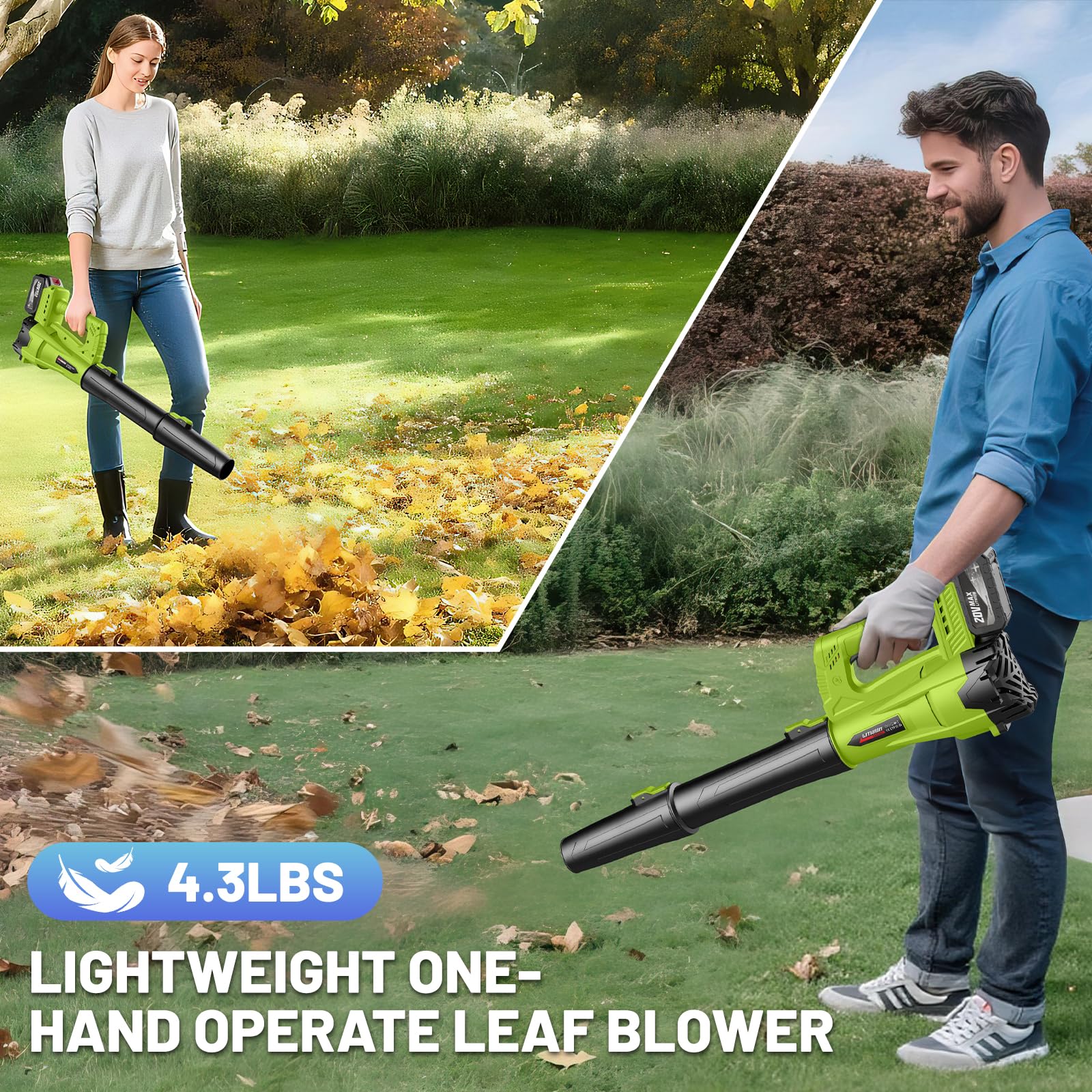 MGYM blower clearing leaves on a driveway demonstrating efficient debris removal