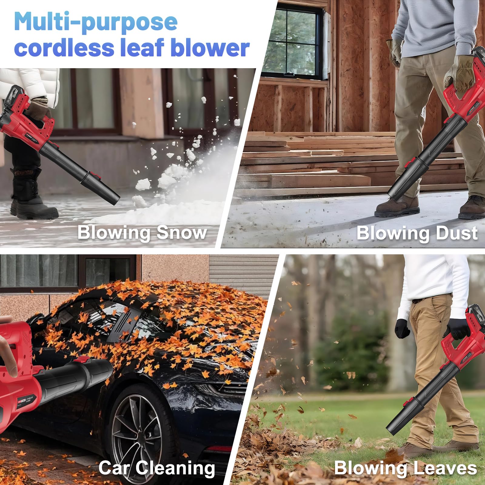 MGYM blower pushing light snow to demonstrate seasonal versatility
