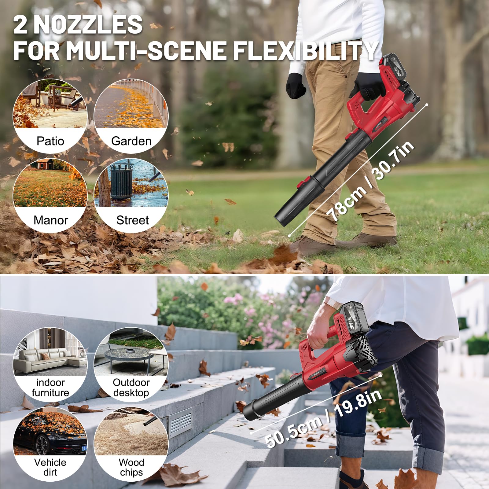 MGYM blower in use on yard clearing leaves quickly and efficiently