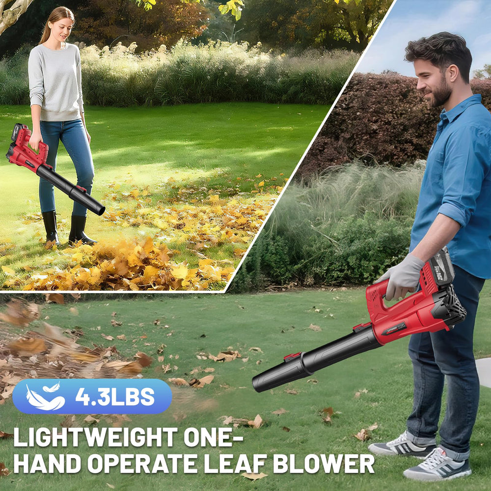 MGYM blower held in one hand to show lightweight 4.3-pound portability