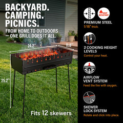 MHH folded mangal grill inside compact carry case illustrating tool-free storage convenience