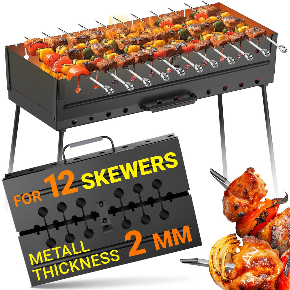 MHH front view of portable mangal grill showing compact case and handle for easy transport
