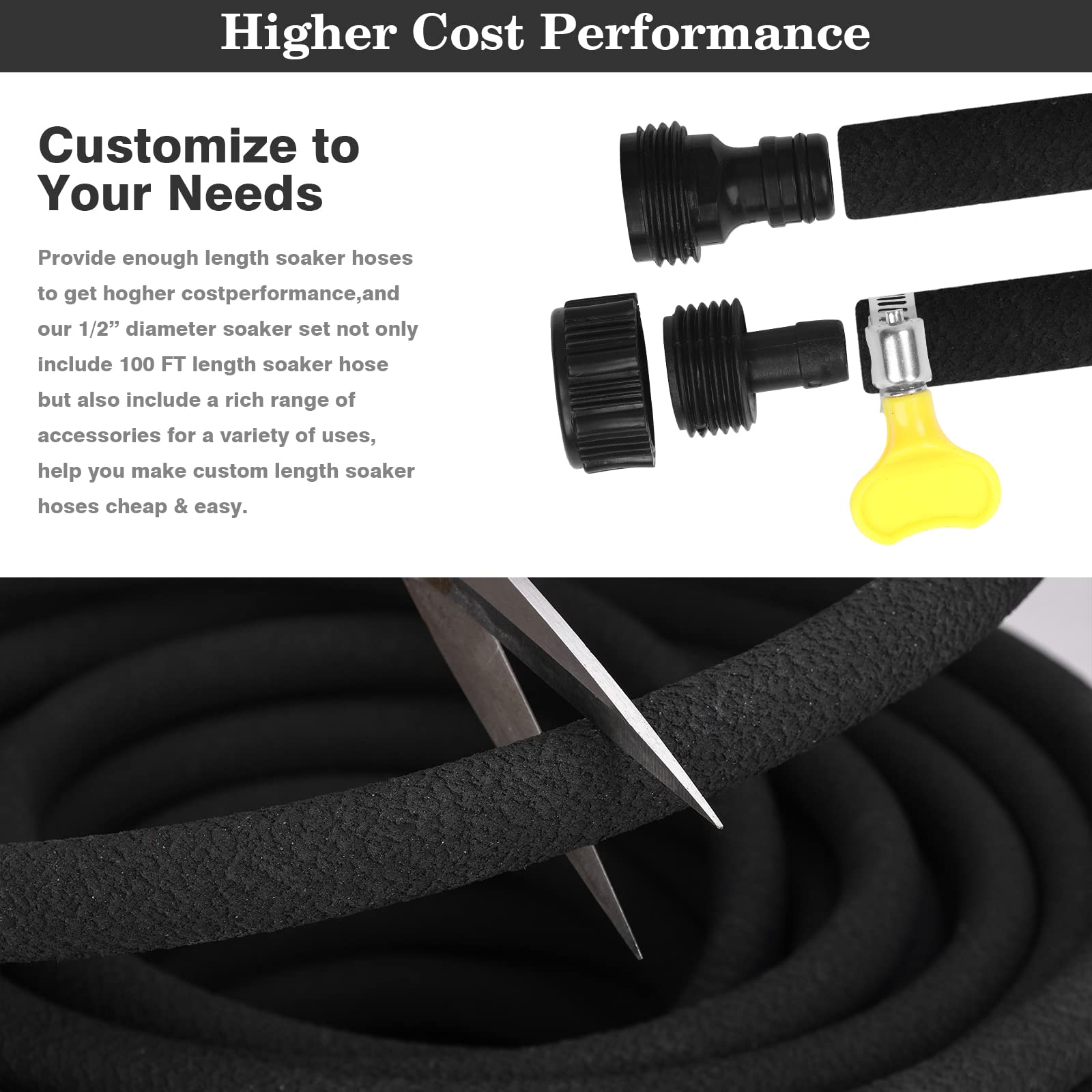 MHMHM looped soaker hose around shrubs showing flexible layout and consistent watering