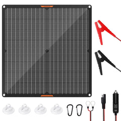 MHPOWOS front view of 30W panel showing compact layout and benefit of portability