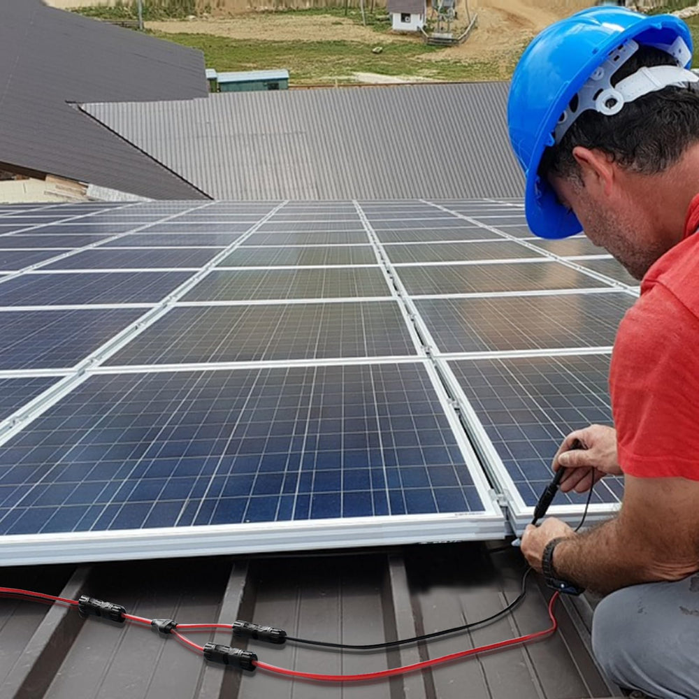 MHPOWOS cable connected on rooftop solar setup showing easier panel placement