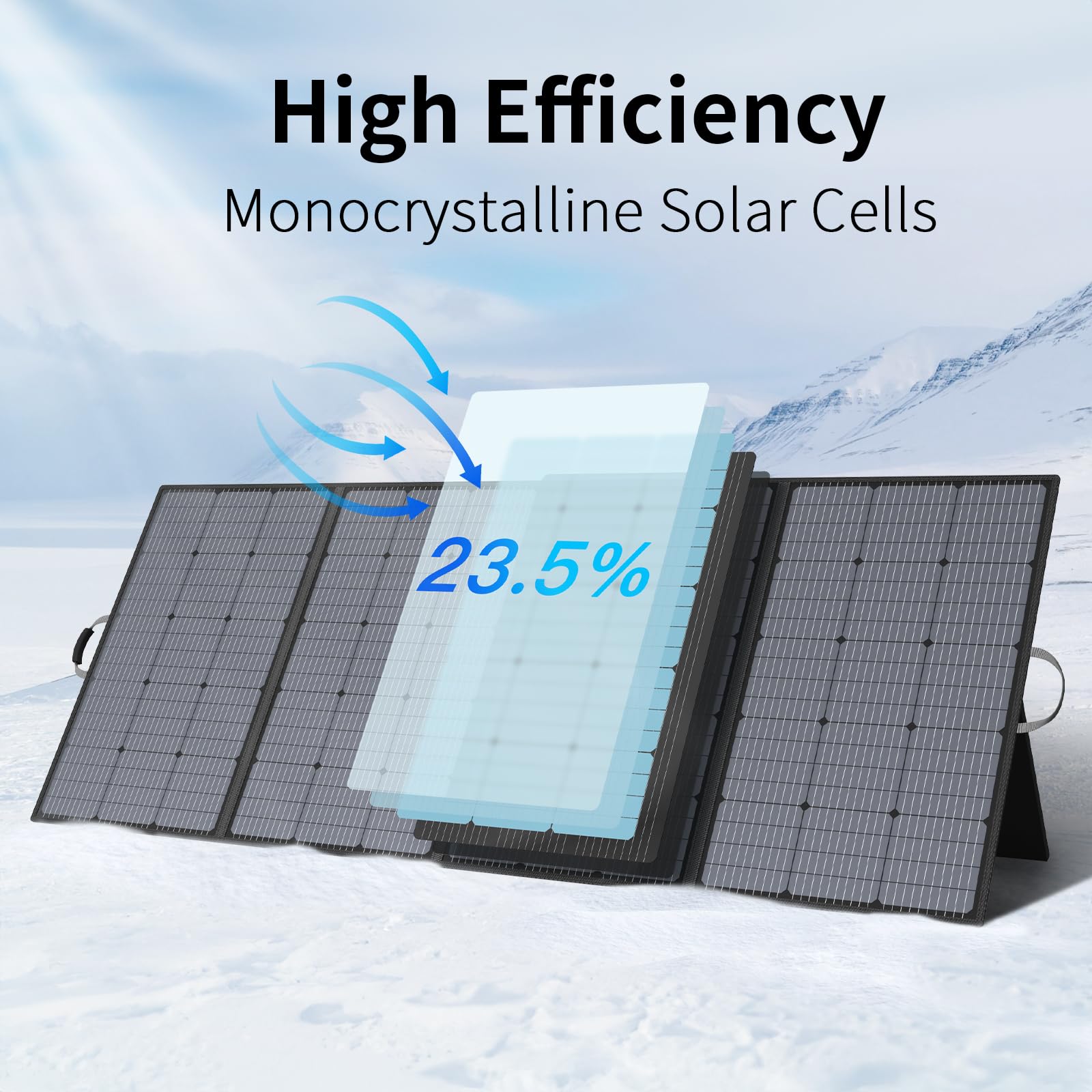 MHPOWOS unfolded solar array with kickstands angled for maximum sun exposure