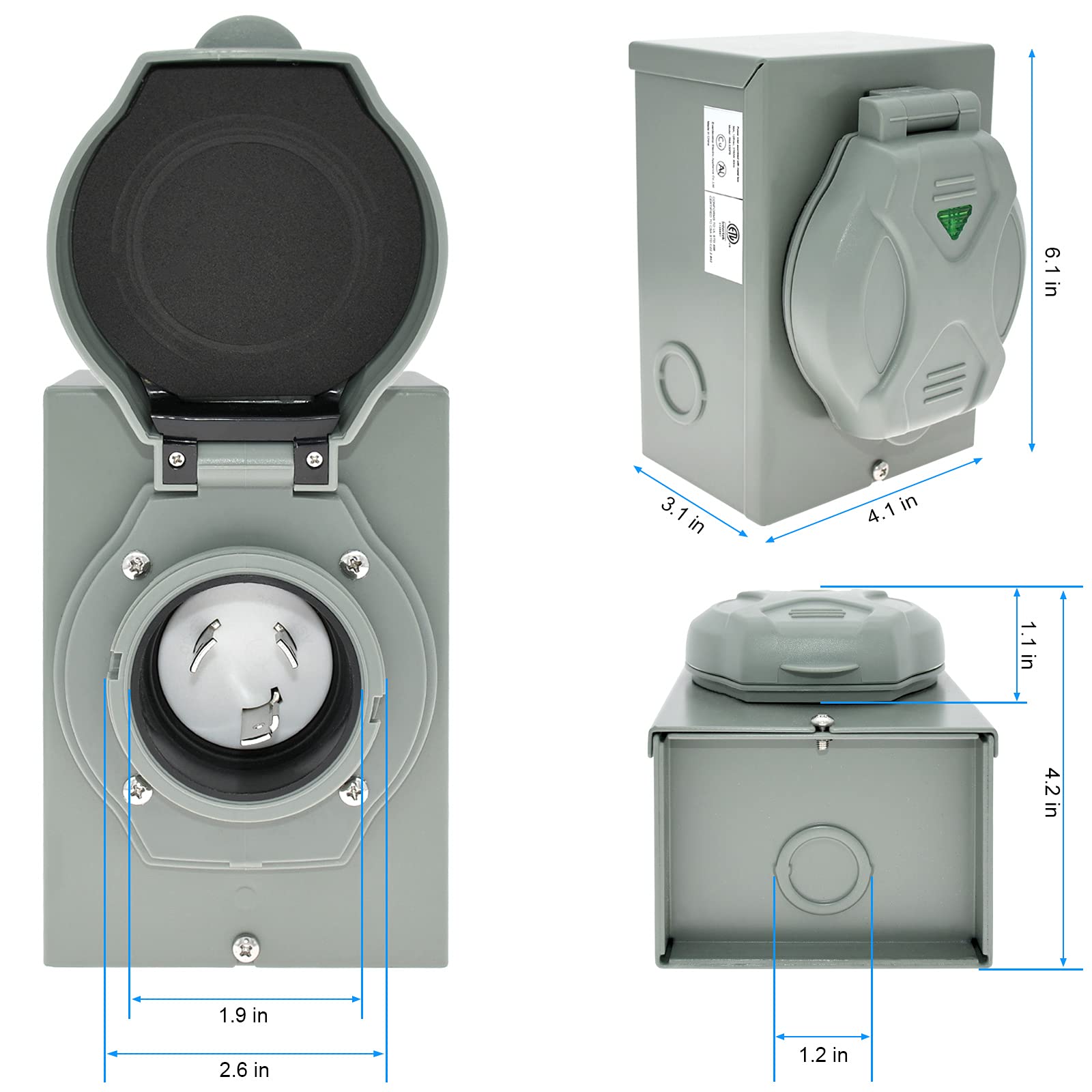 Miady close-up of L5-30 receptacle showing durable contact and weather seal