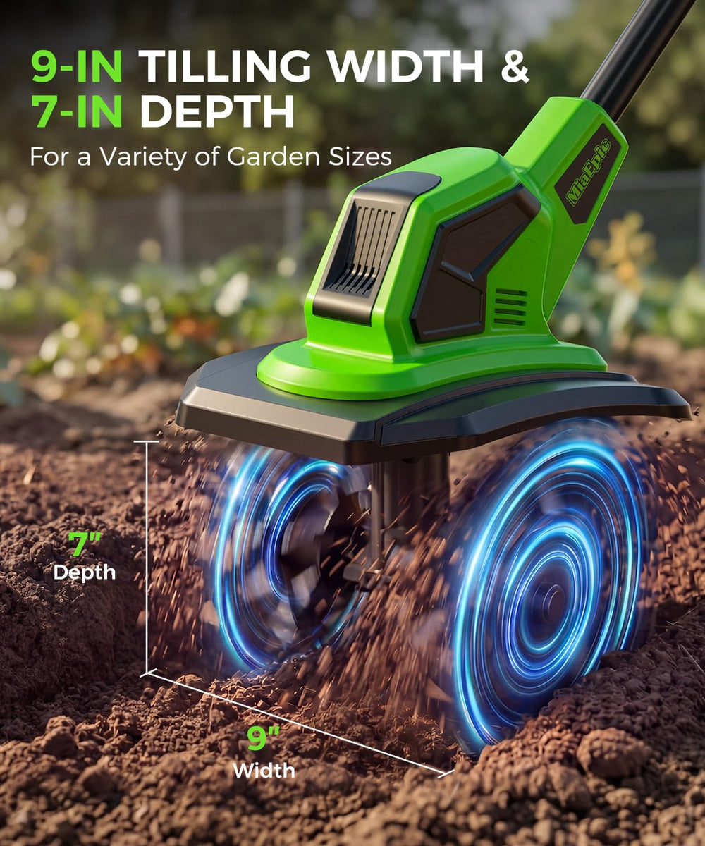 MiaEpic close-up of 48 steel tines showing durable construction and efficient soil turnover