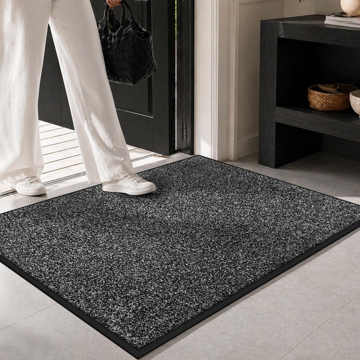 Mibao front view of 36x24 grey mat showing clean entry benefit