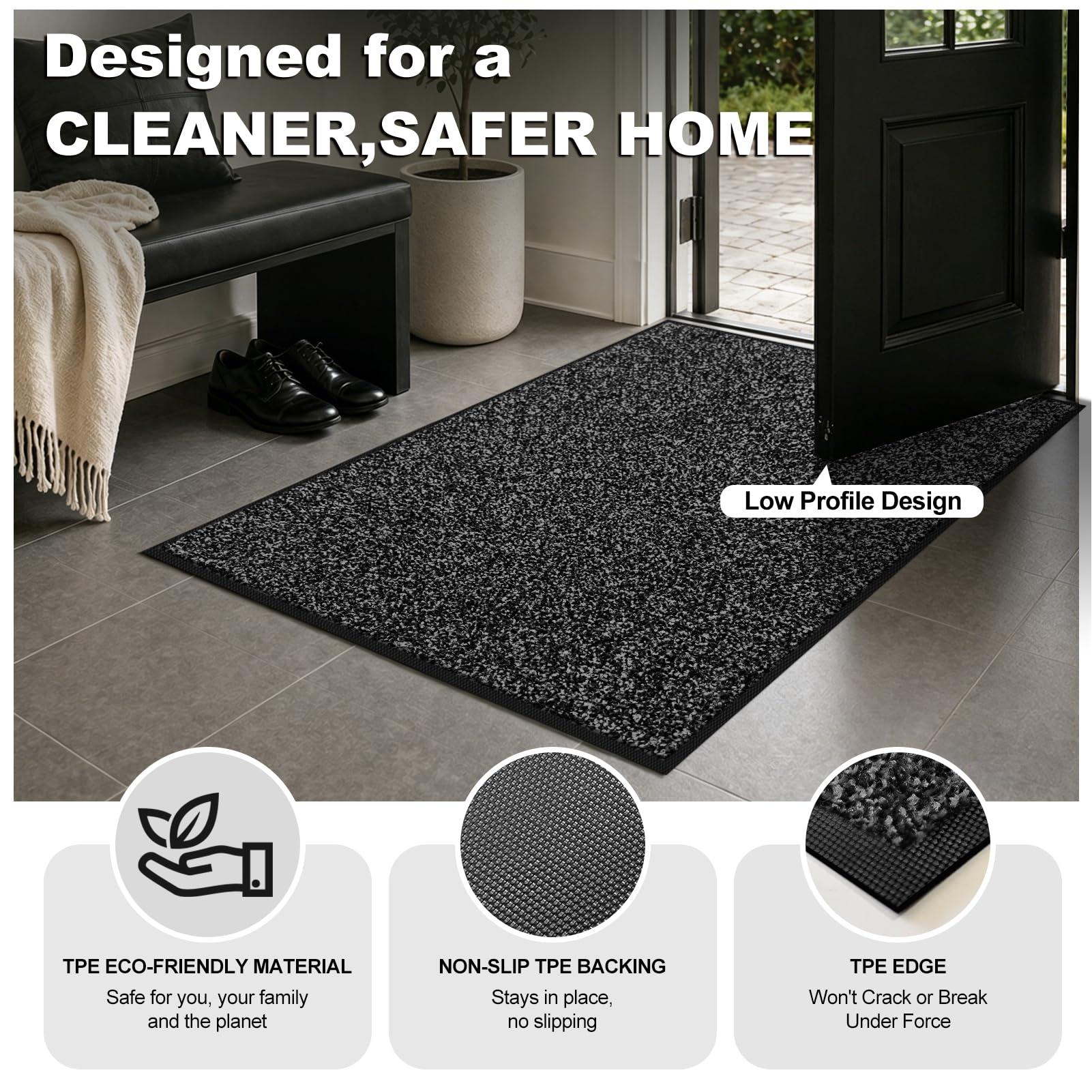 Mibao low-profile mat under door allowing smooth door clearance
