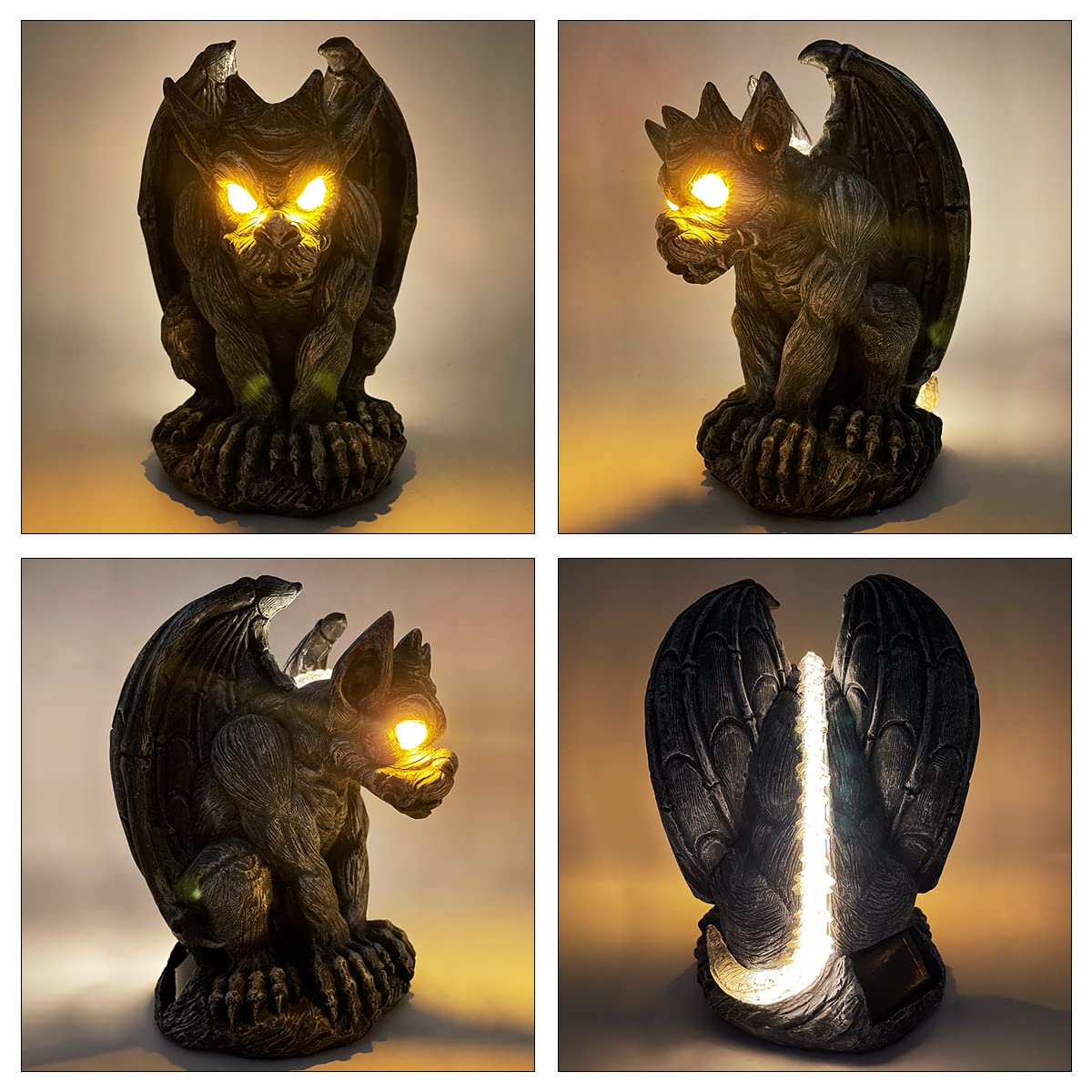 MIBUNG gargoyle on patio setting adding Gothic charm and soft light