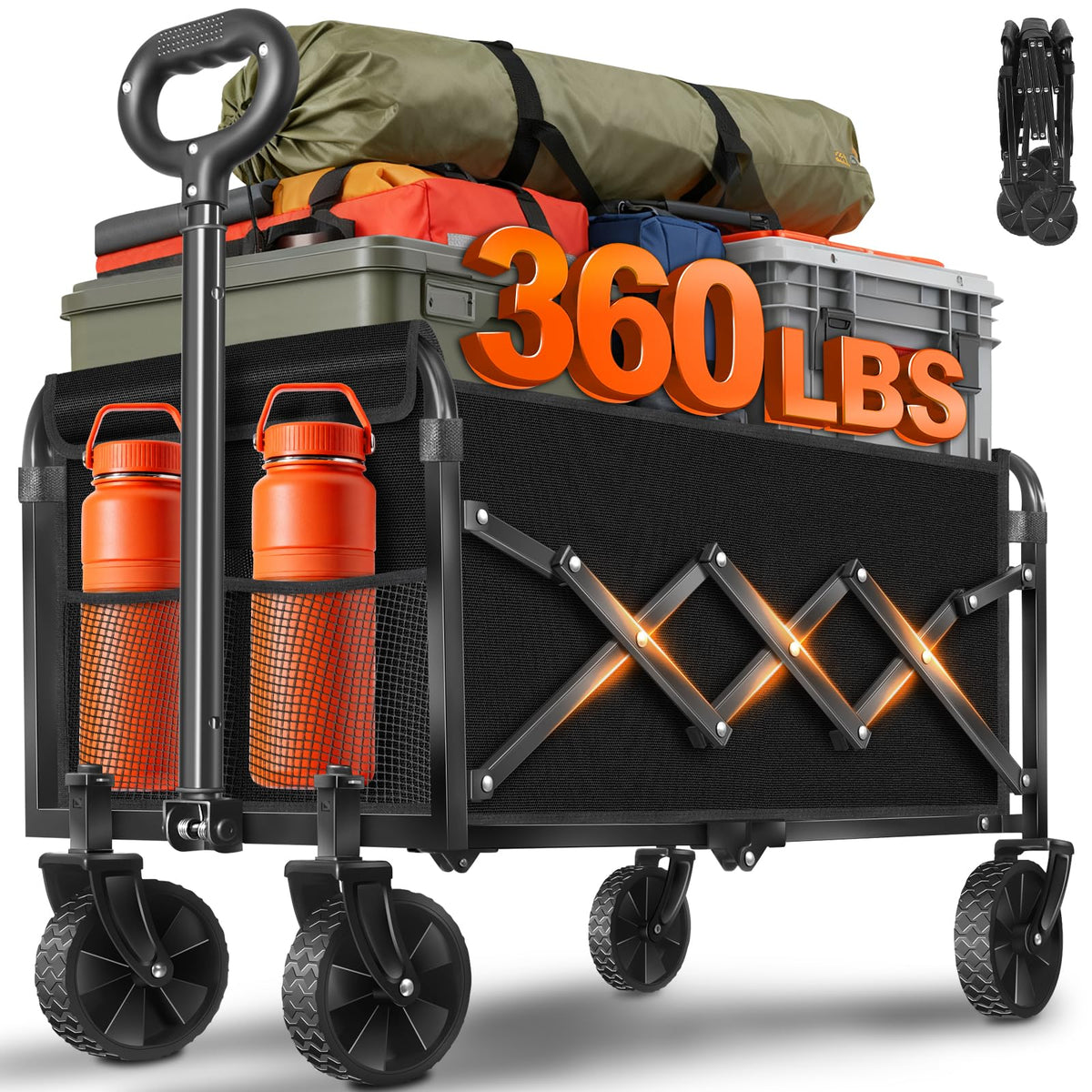 micieitie front view of wagon showing roomy bed and sturdy frame for easy hauling