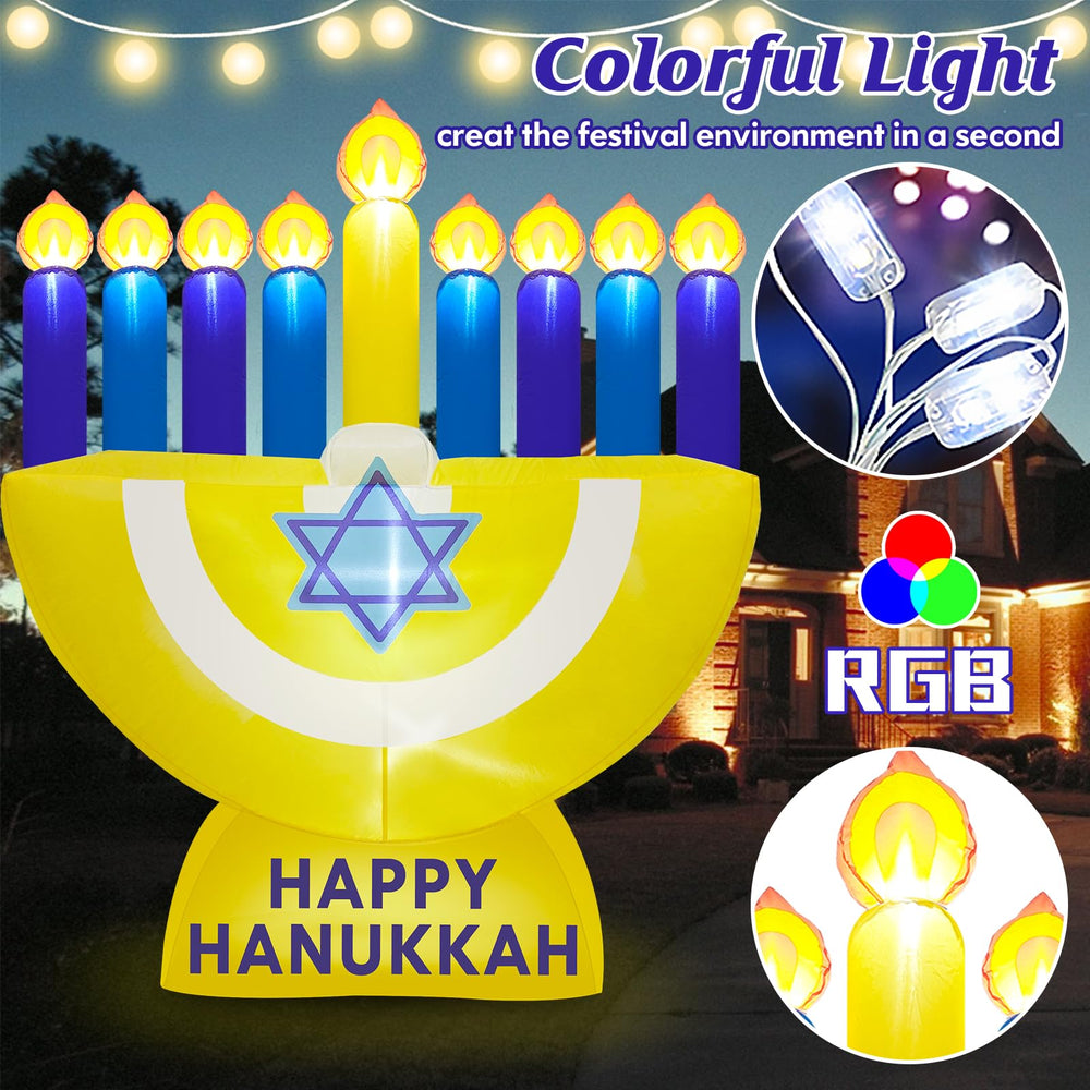 MICOCAH menorah close-up of bright LEDs enhancing nighttime visibility