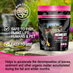 MICROBE-LIFT packet dissolving in pond water showing simple application