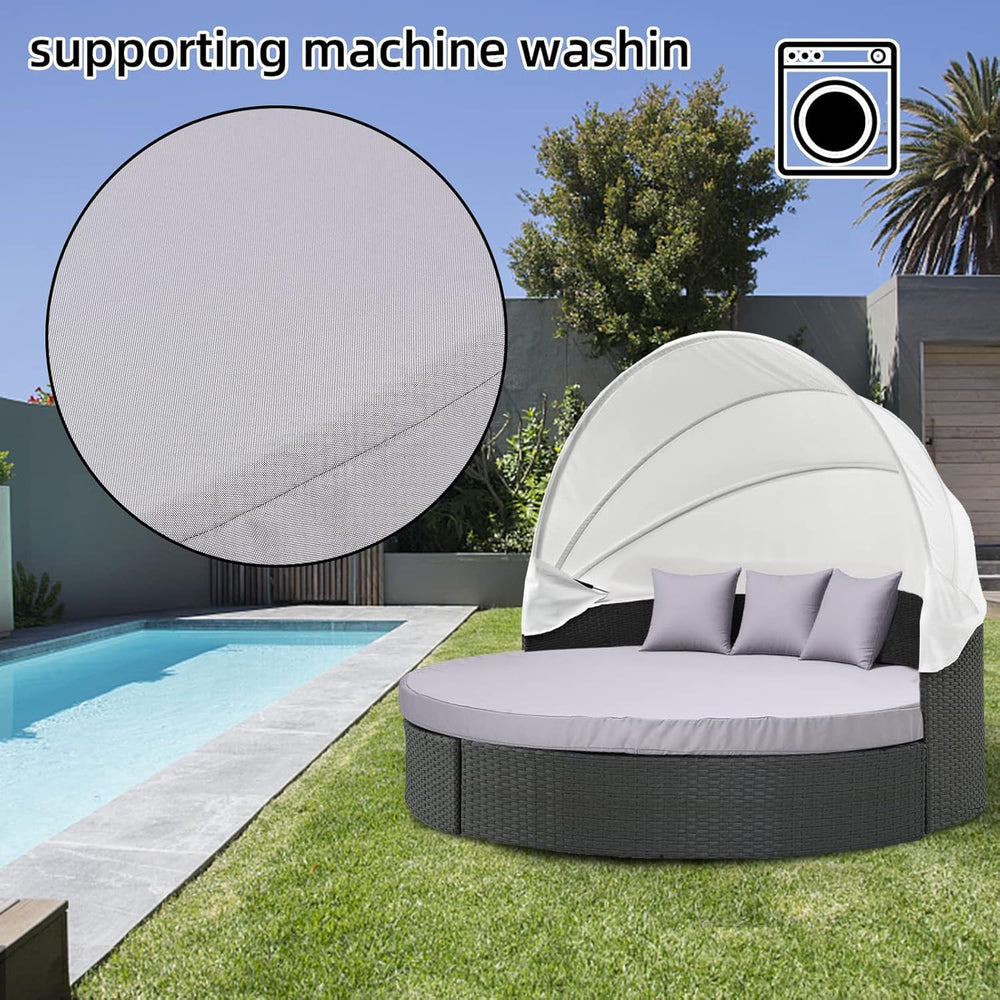MICTONY cover on round cushion in outdoor setting for refreshed look