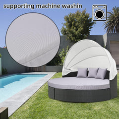 MICTONY cover on round cushion in outdoor setting for refreshed look