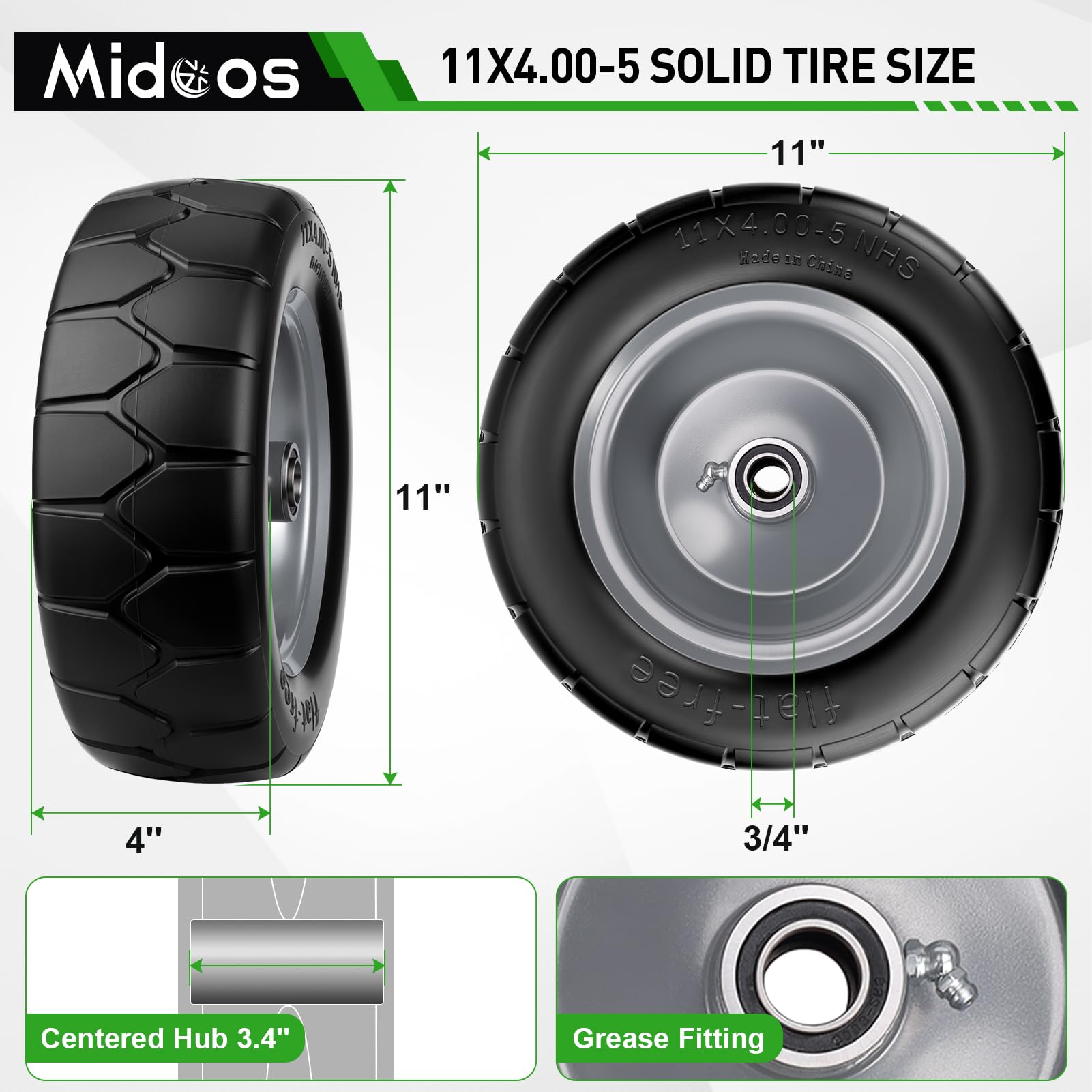 Midcos close-up of Y tread pattern providing improved traction