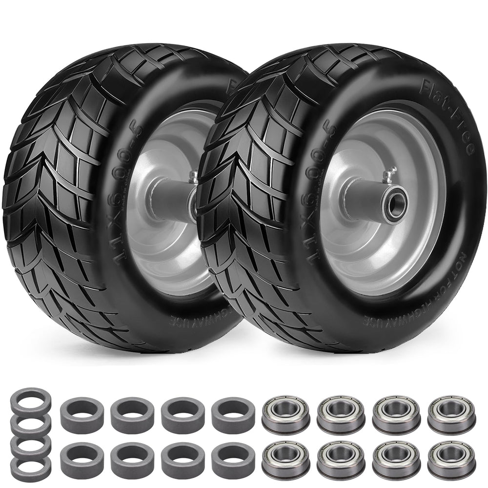 Midcos front view of two 11x6.00-5 tires showing fit and finish, reliable durability
