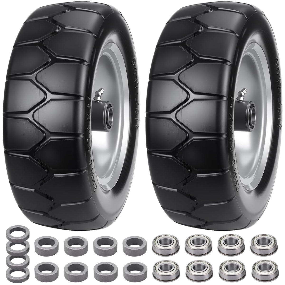 Midcos front view wheel assembly showing durable flat-free benefit