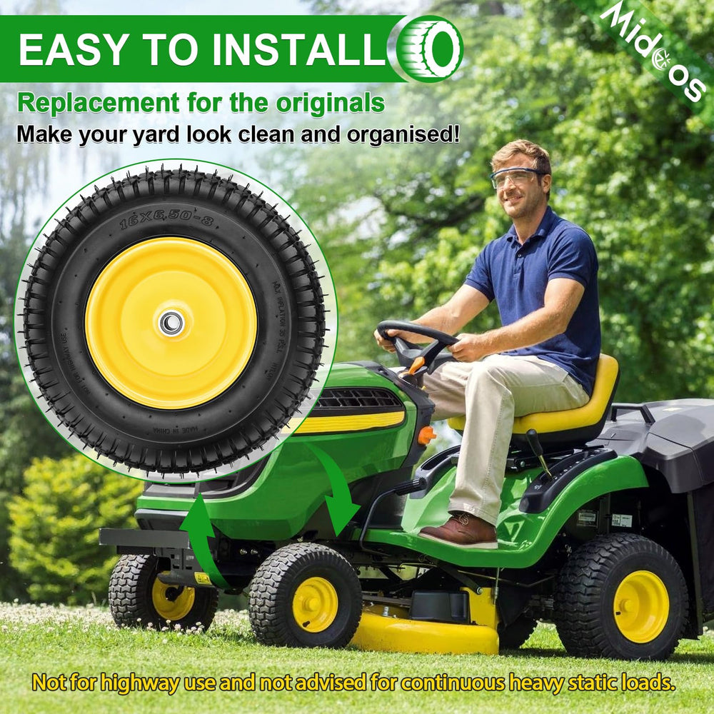 Midcos wheel on lawn showing turf-friendly design and minimal scuffing