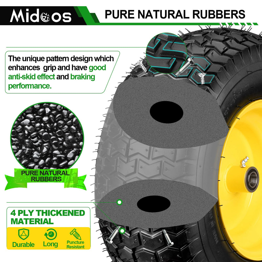 Midcos tire beside ruler showing 16-inch diameter for quick sizing