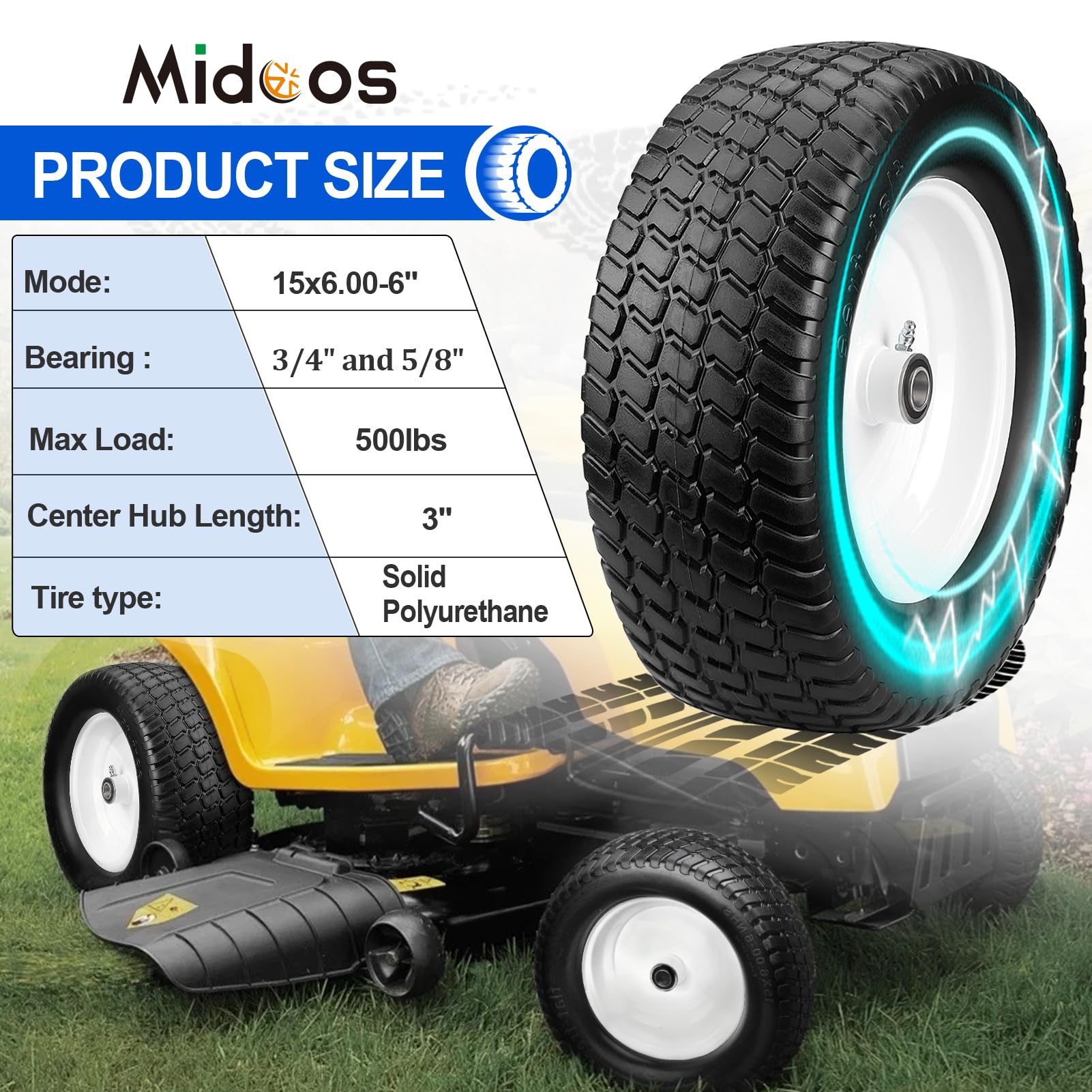 Midcos wheel next to ruler showing 15 inch diameter for correct sizing