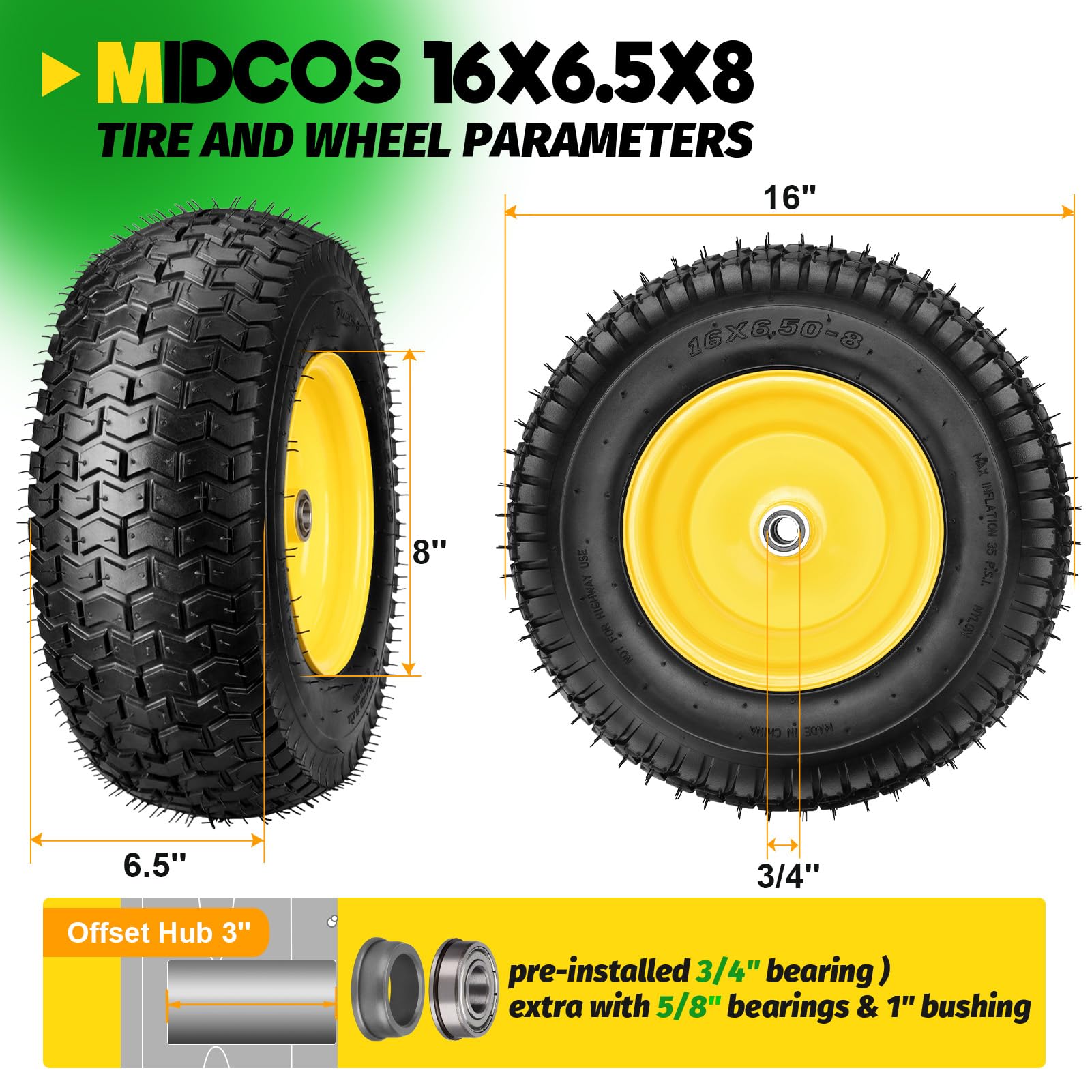 Midcos close-up of turf V-pattern tread providing improved traction