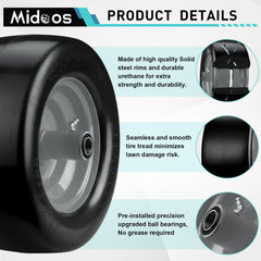 Midcos smooth tread detail minimizing turf damage and improving maneuverability benefit