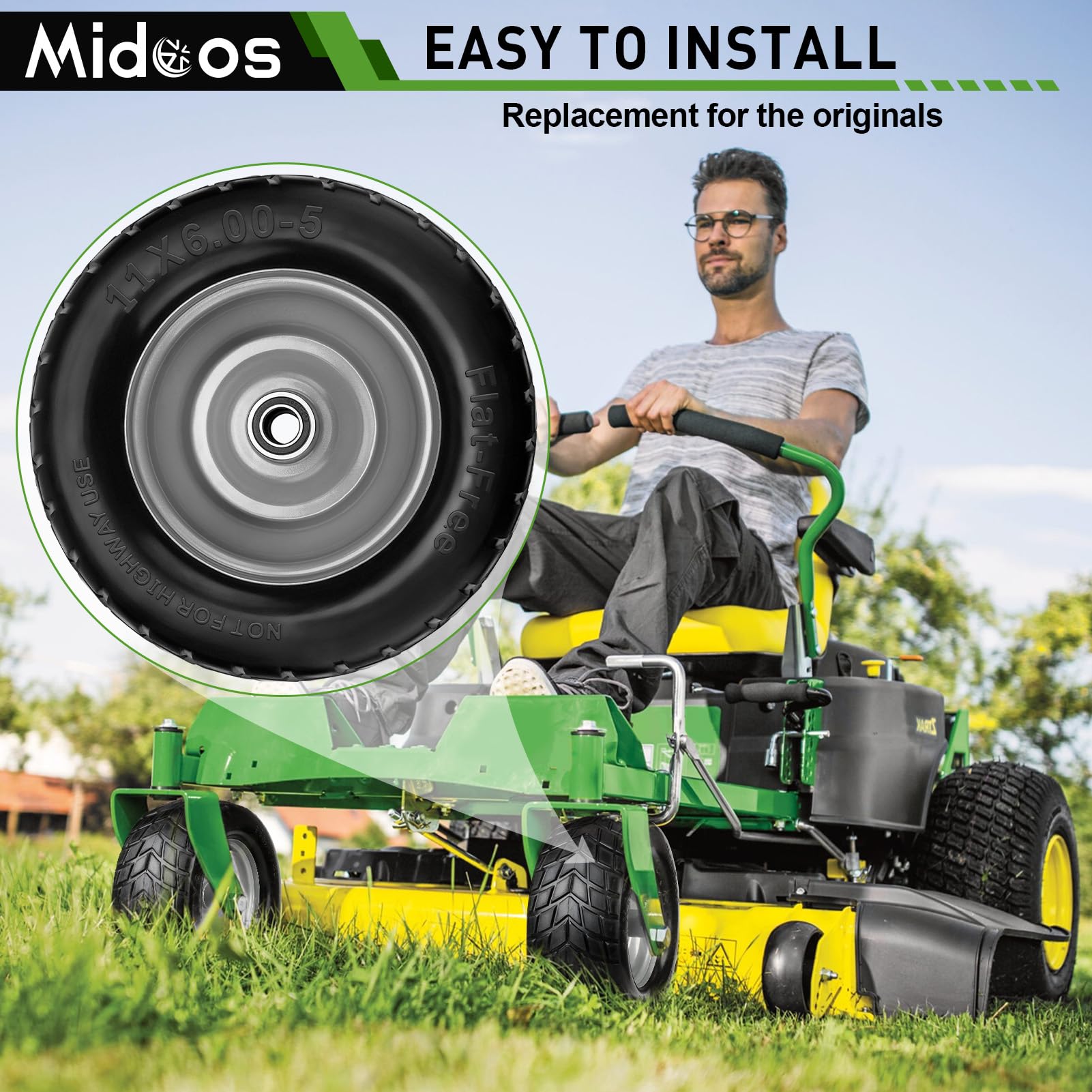 Midcos pair of tires stacked for storage demonstrating compact, ready-to-install design