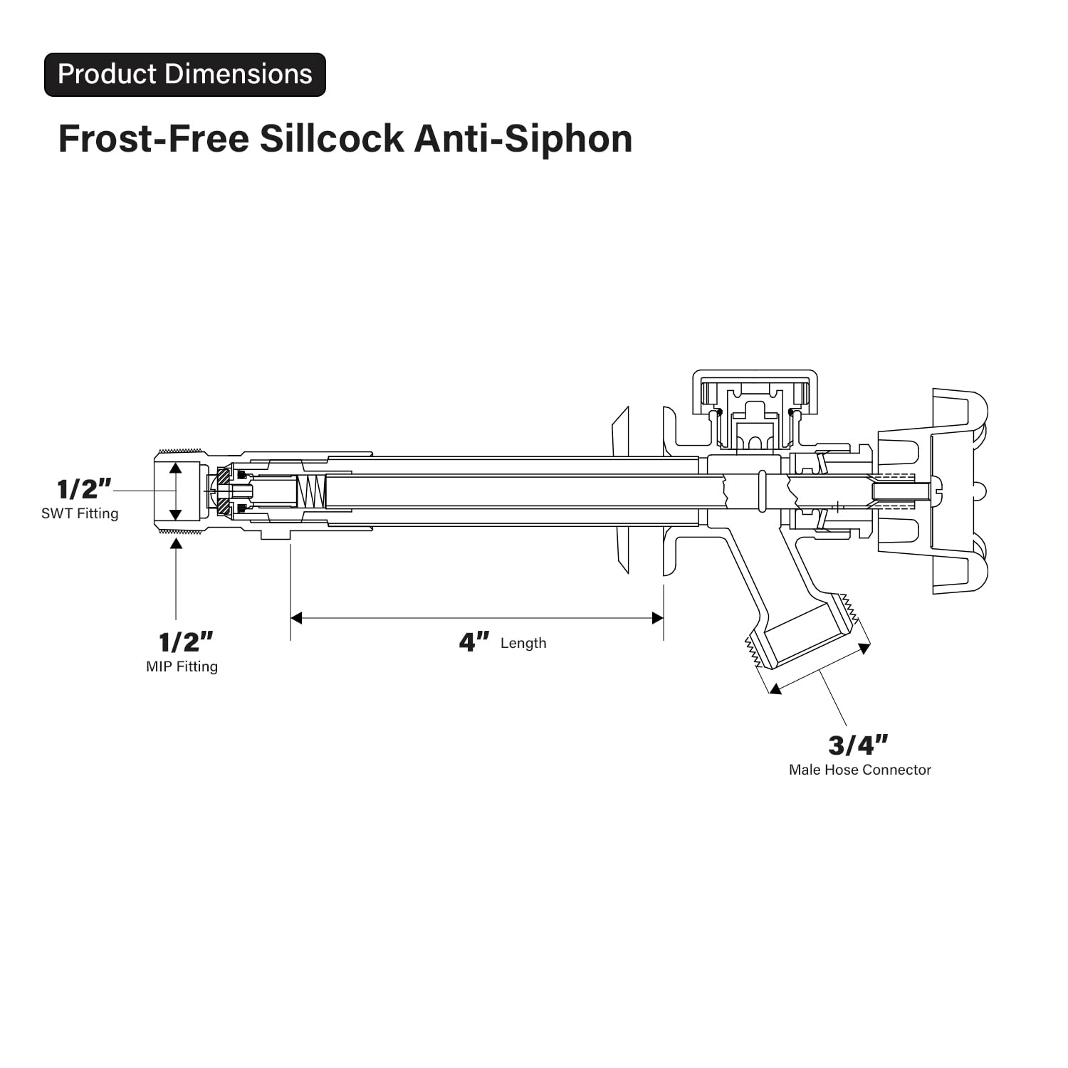 Midline Valve side view showing six-inch stem for frost protection advantage