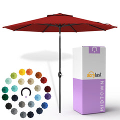 Midtown Umbrellas front view showing regatta red canopy and balanced shade
