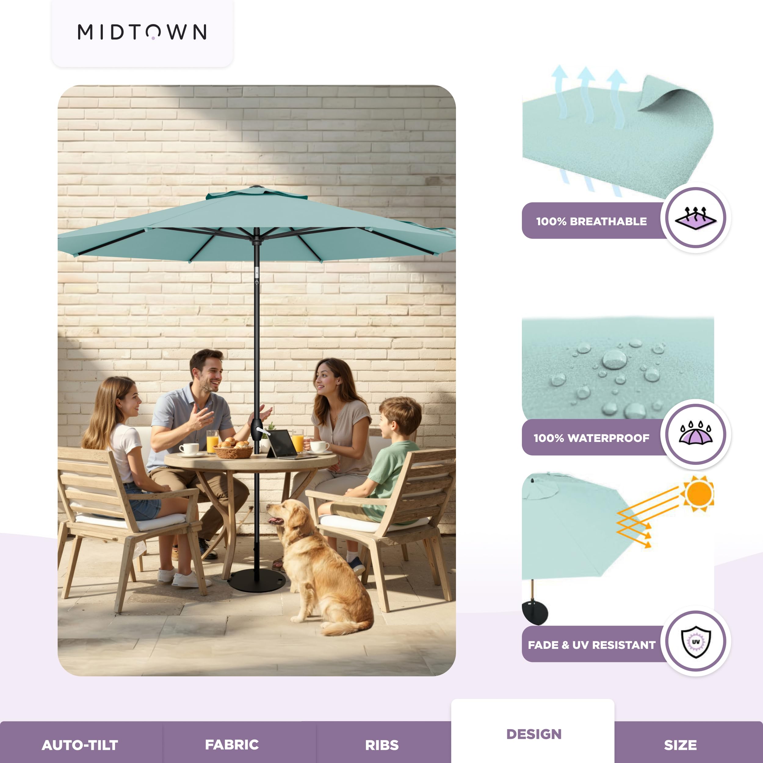 Midtown Umbrellas on a patio showing shaded dining area benefit