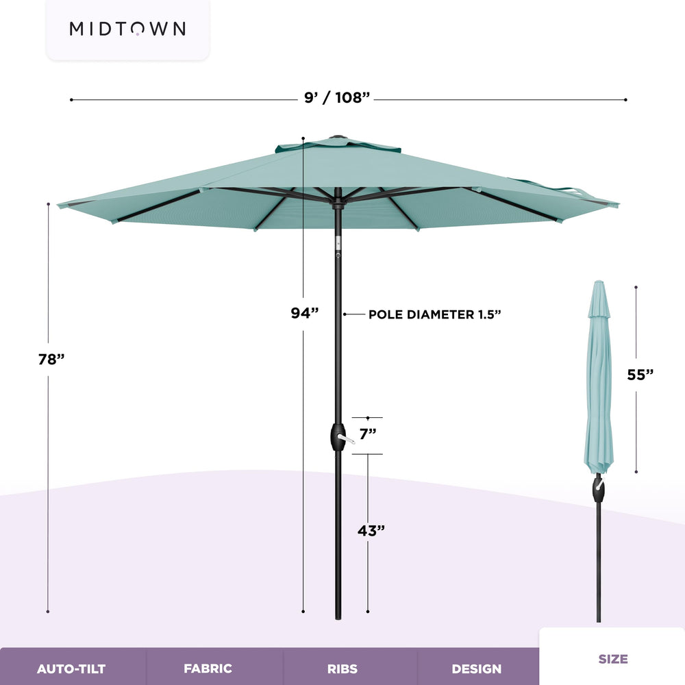Midtown Umbrellas poolside lifestyle shot showing comfortable UV protection
