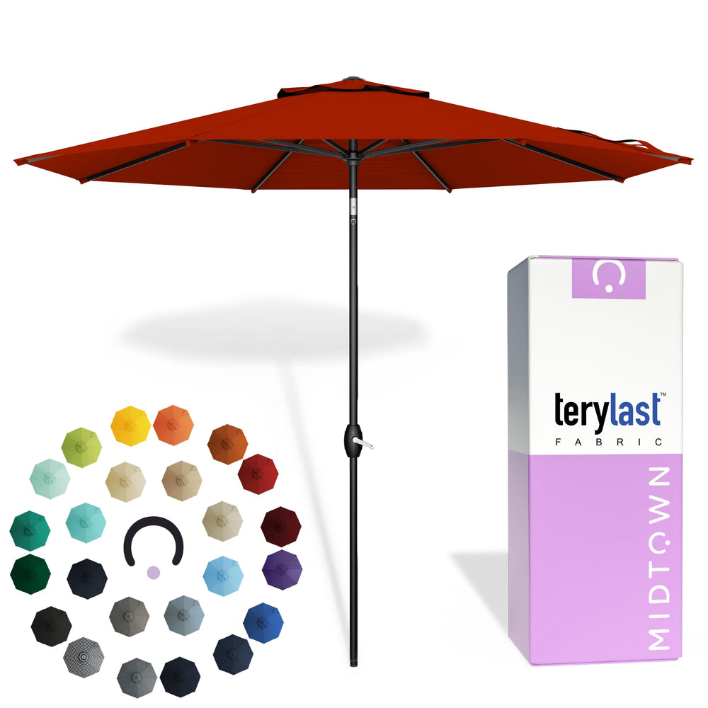 Midtown Umbrellas front view apple red canopy showing vibrant fade-resistant color