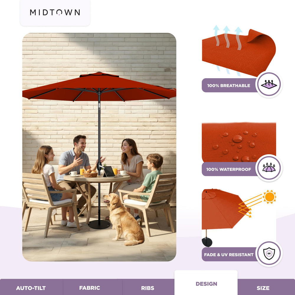 Midtown Umbrellas over patio dining area providing comfortable shaded seating benefit