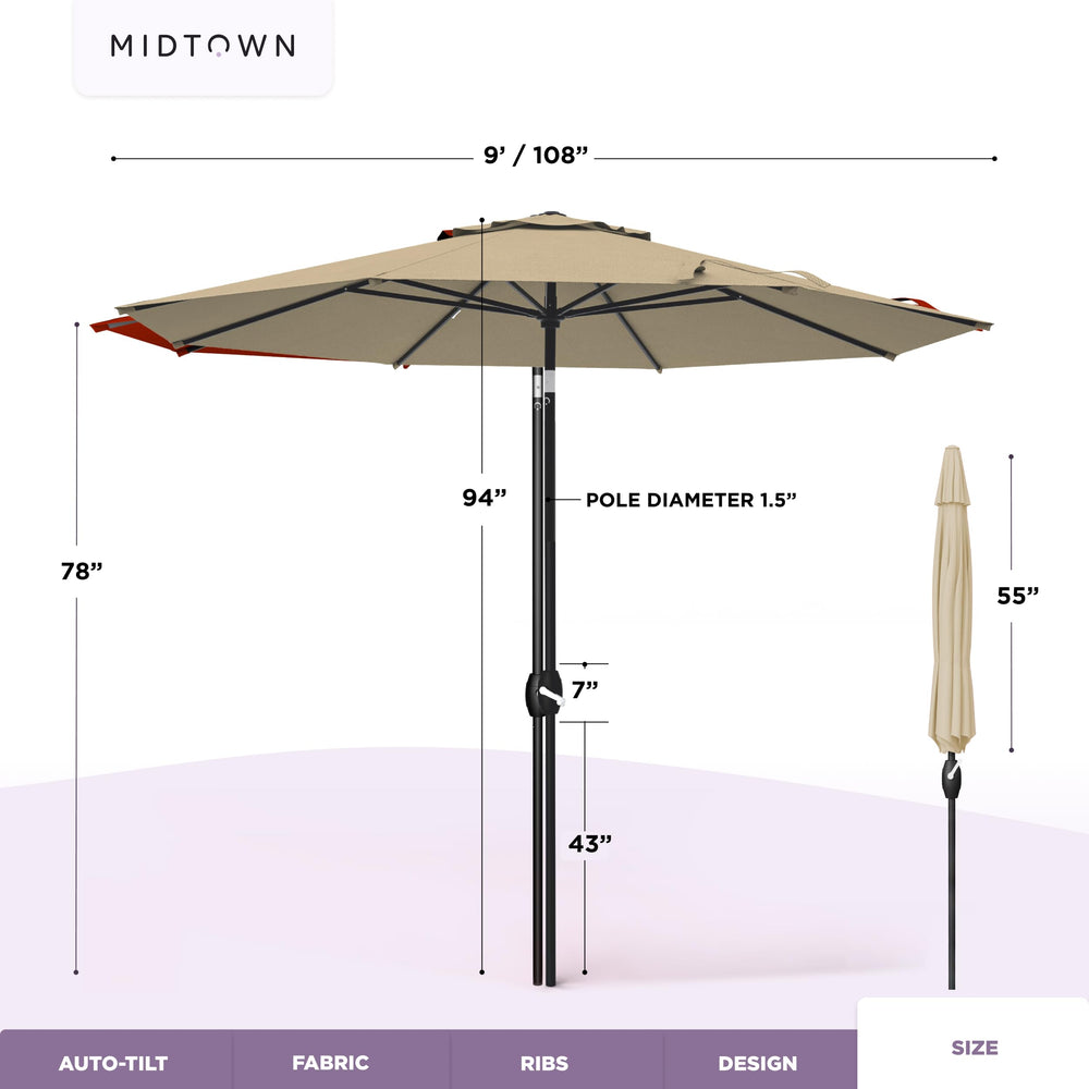 Midtown Umbrellas over outdoor dining table providing comfortable coverage