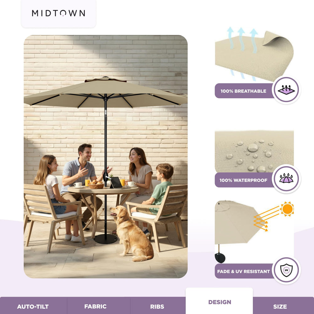 Midtown Umbrellas aluminum pole showing corrosion resistance and base fit