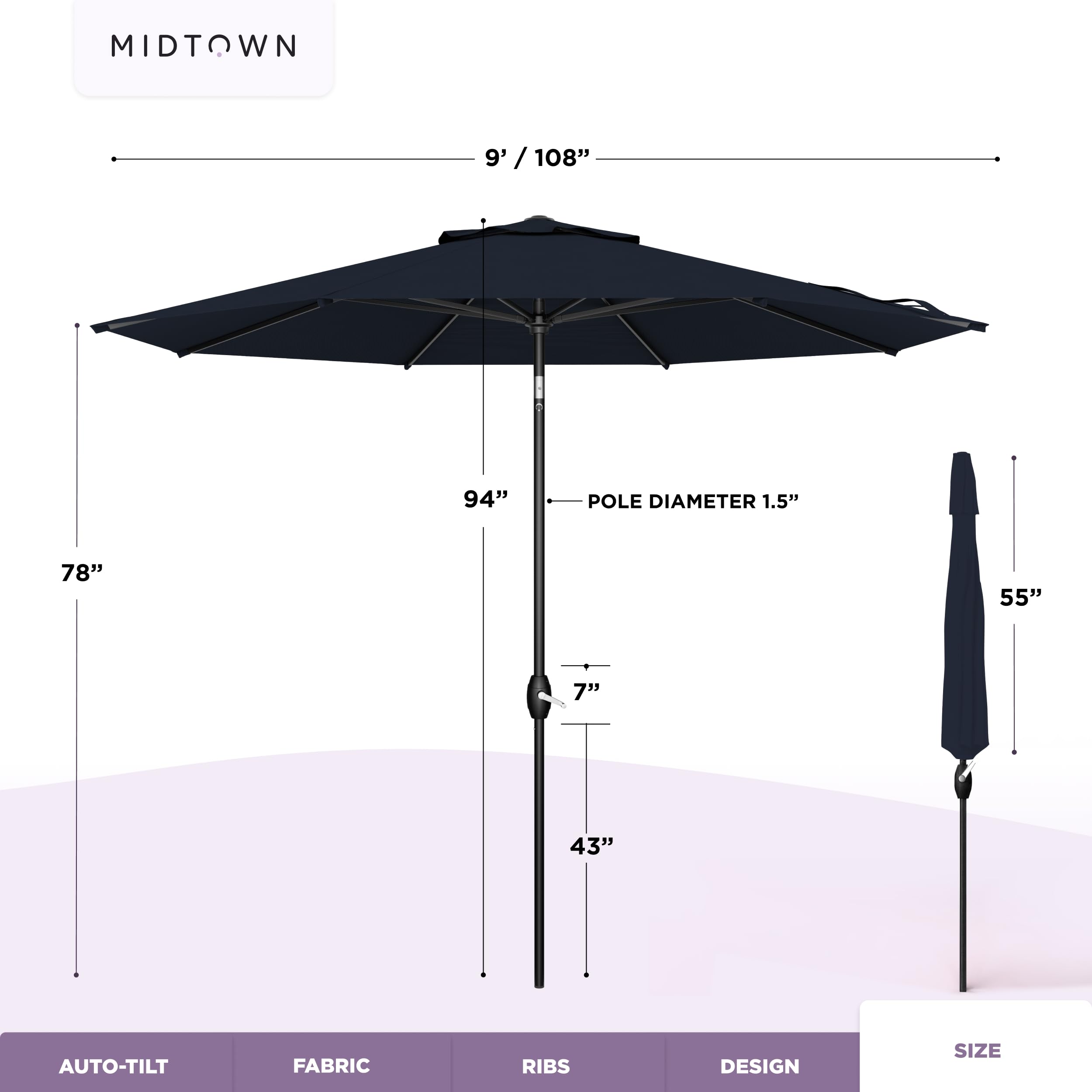 Midtown Umbrellas poolside lifestyle image showing stylish shade and guest relaxation