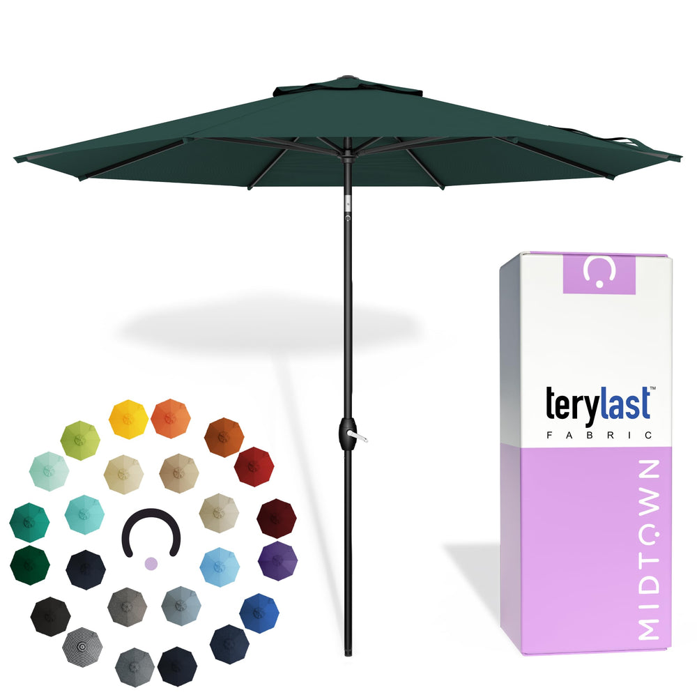 Midtown Umbrellas forest green canopy front view showing generous shade