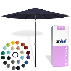 Midtown Umbrellas front view navy canopy showing durable UV protection and stylish shade