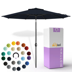 Midtown Umbrellas front view showing Harbor Navy canopy and clean profile for shaded seating