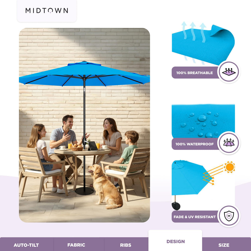 Midtown Umbrellas shading a patio dining set for comfortable outdoor meals