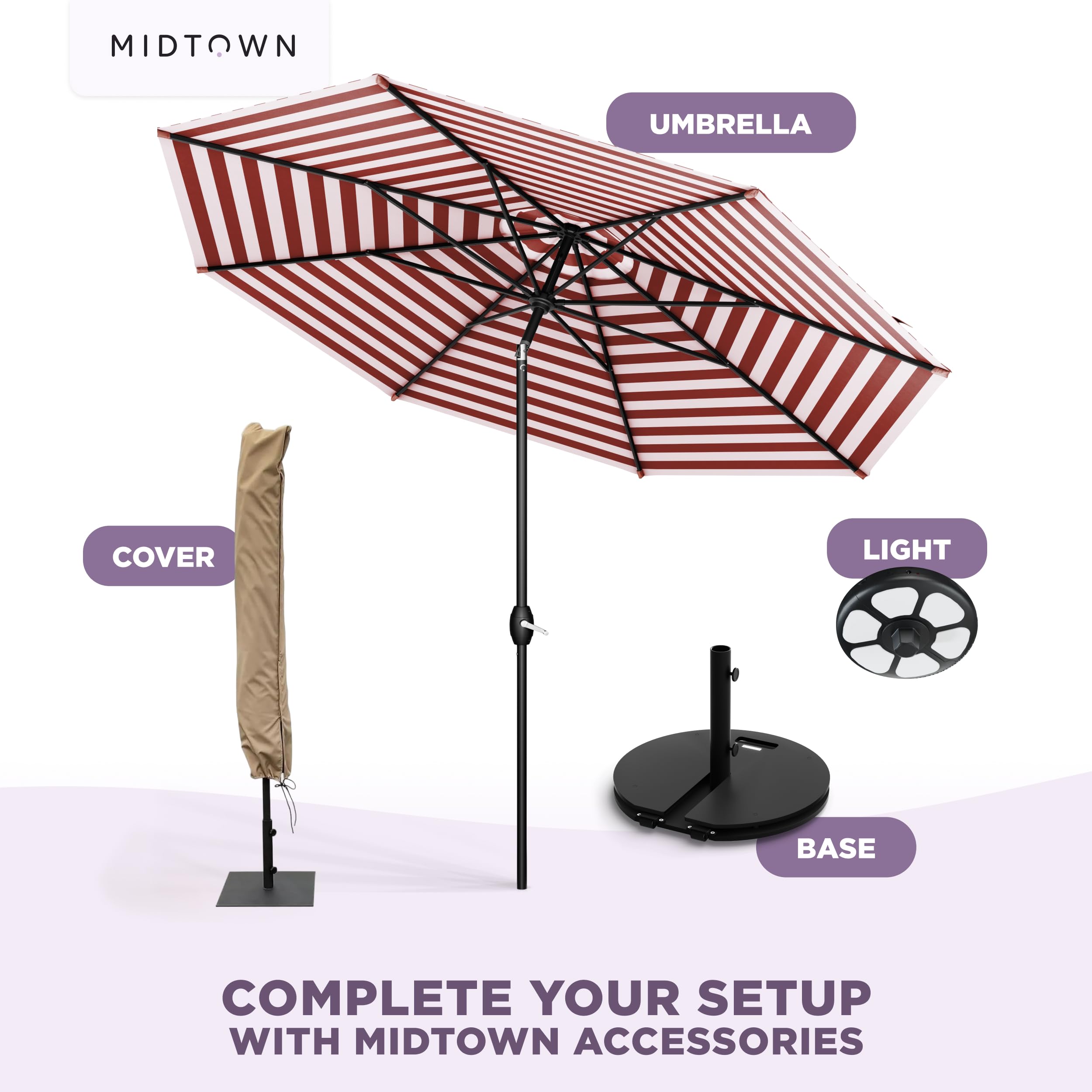 MIDTOWN UMBRELLAS lifestyle poolside red stripe scene enhancing outdoor decor