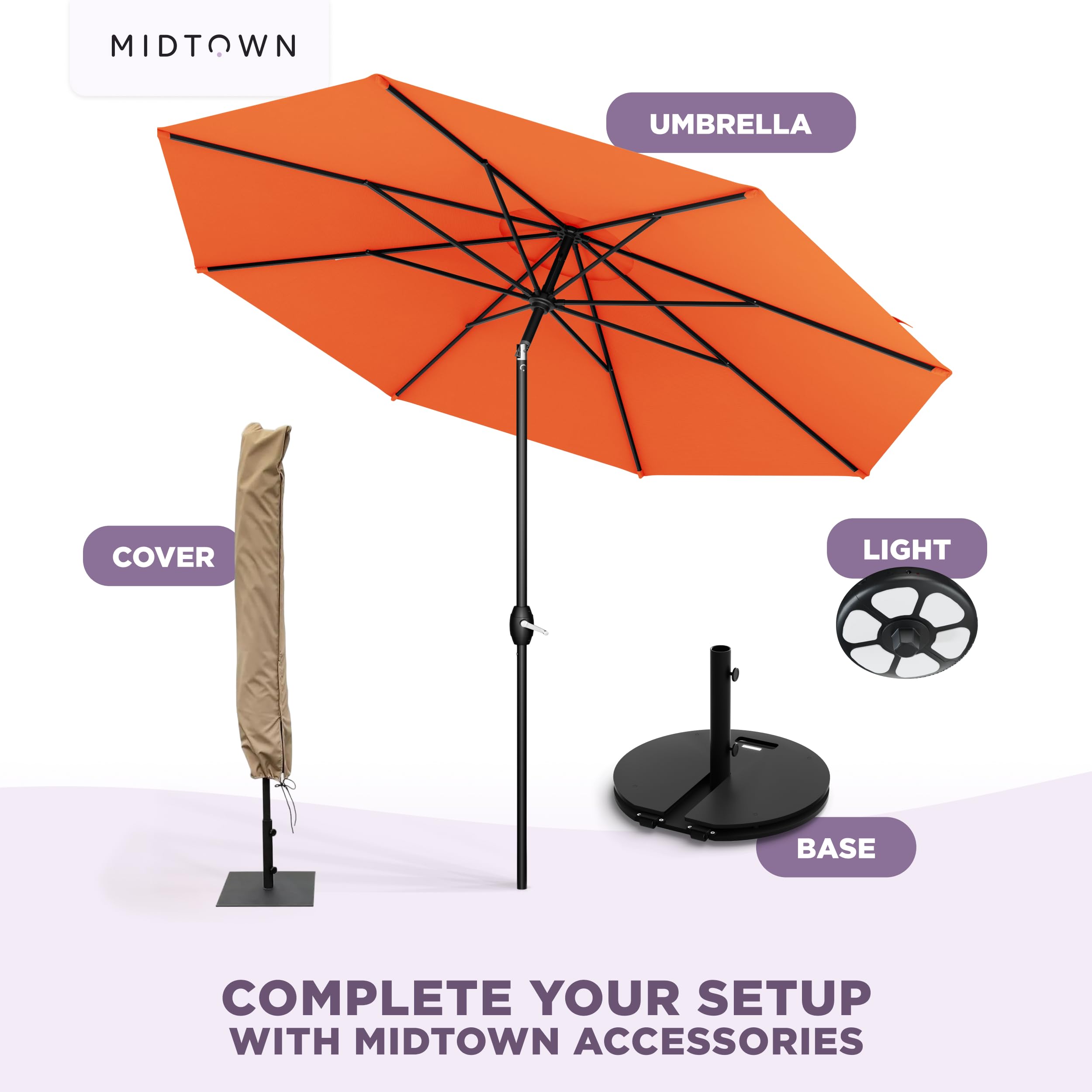 Midtown Umbrellas by pool showing lifestyle use and vibrant tangerine shade protection