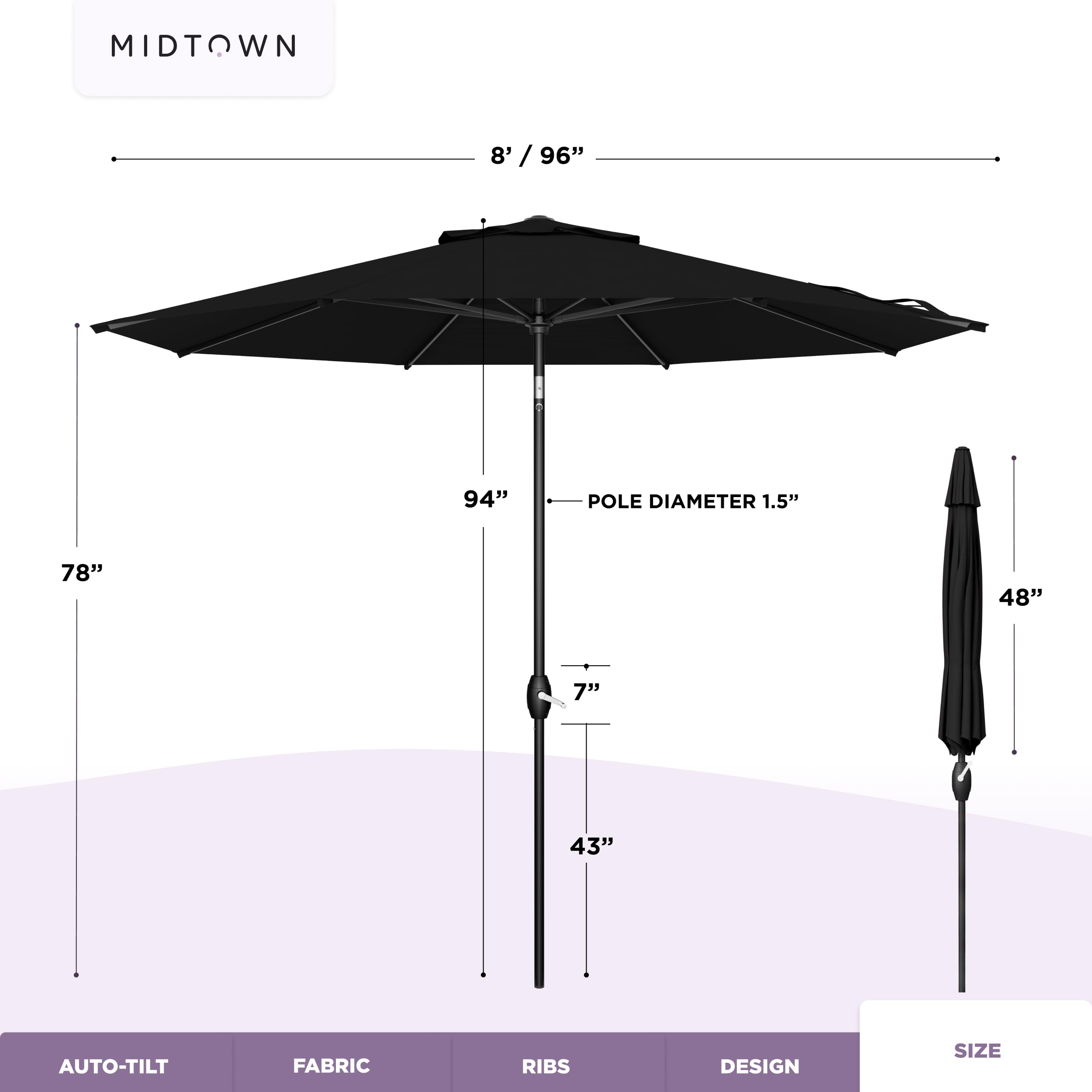 Midtown Umbrellas poolside lifestyle scene showing stylish sun protection