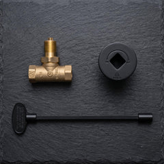 Midwest Hearth close-up of solid brass valve body highlighting durable construction and leak resistance