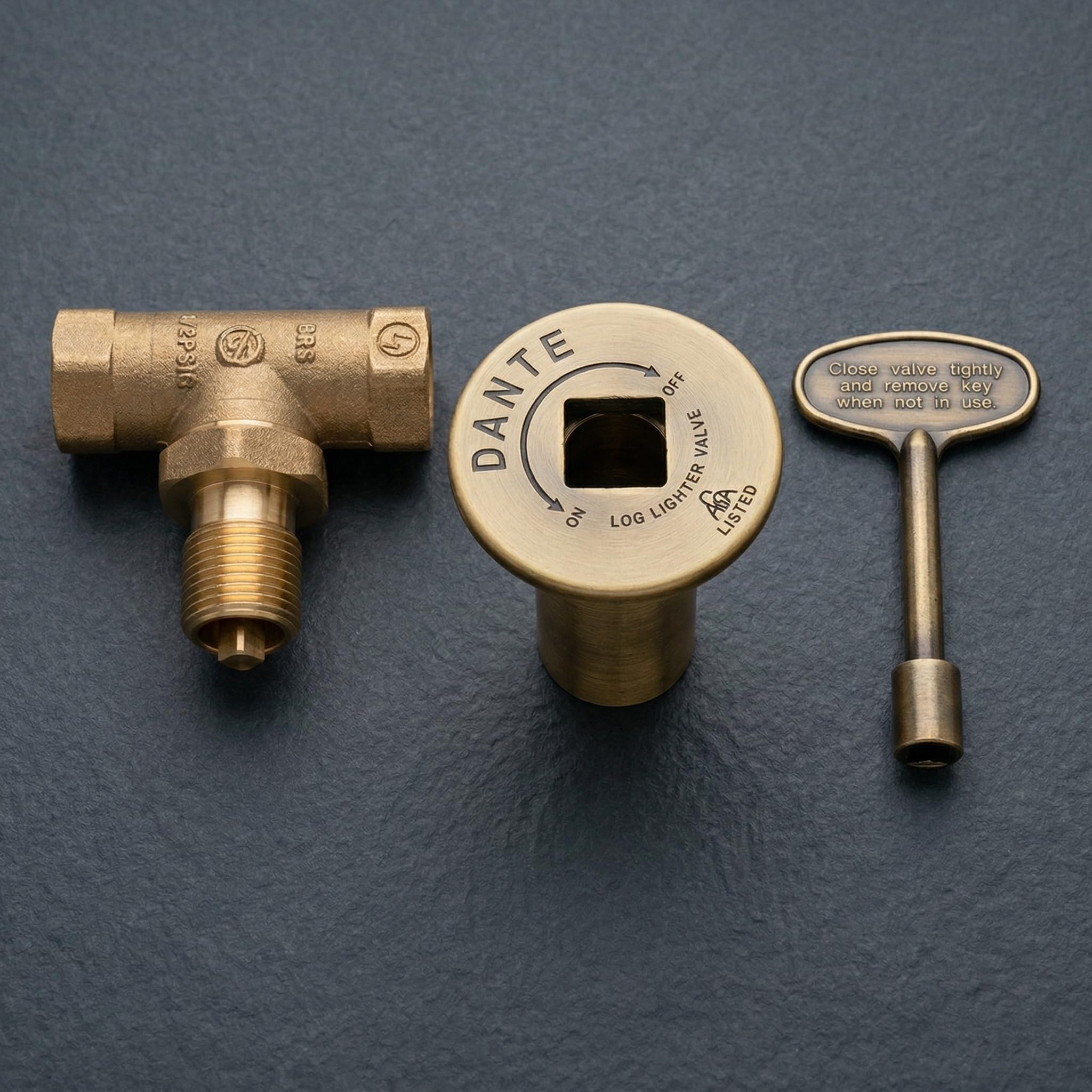 Midwest Hearth close-up of solid brass valve handle highlighting smooth quarter-turn operation