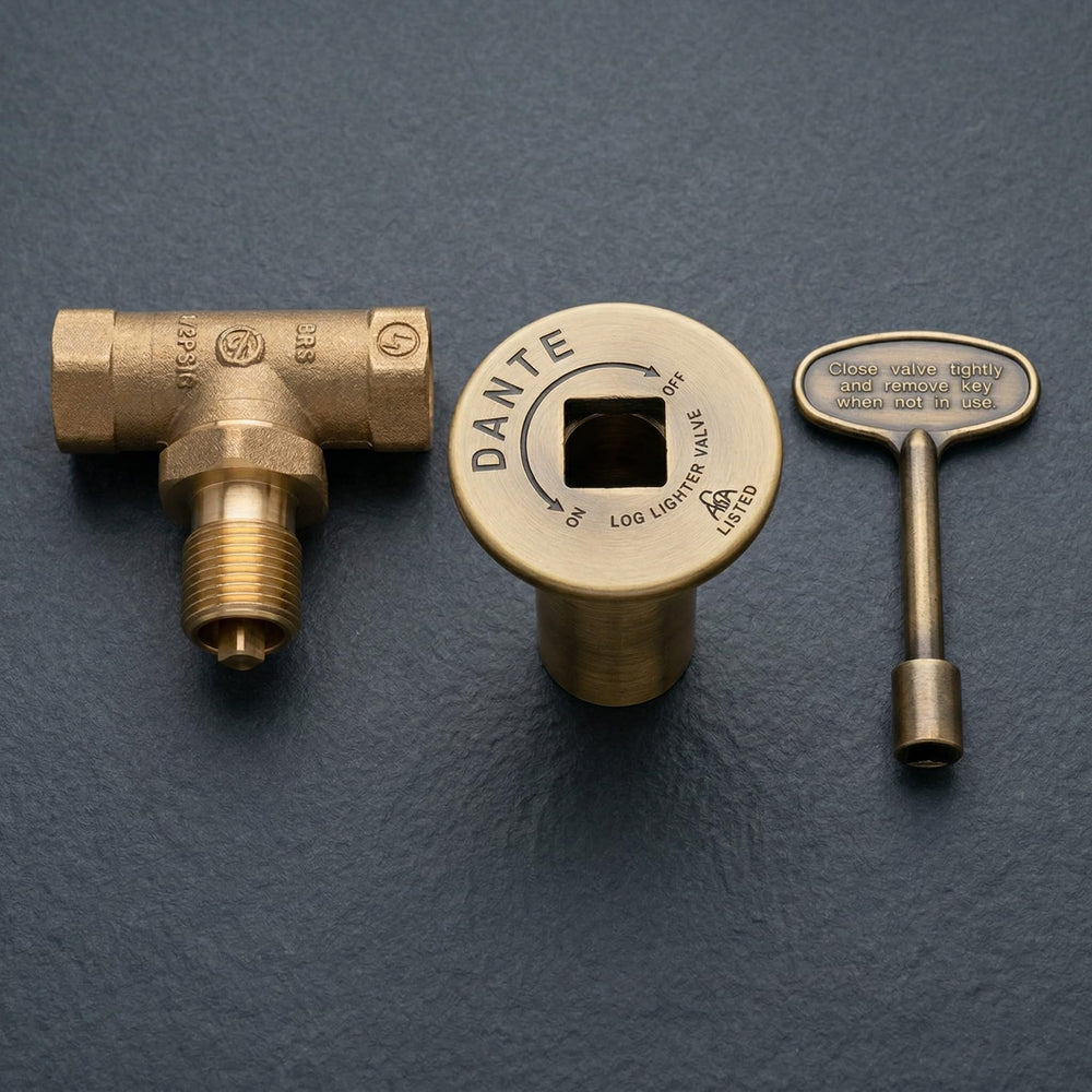 Midwest Hearth close-up of solid brass valve handle highlighting smooth quarter-turn operation