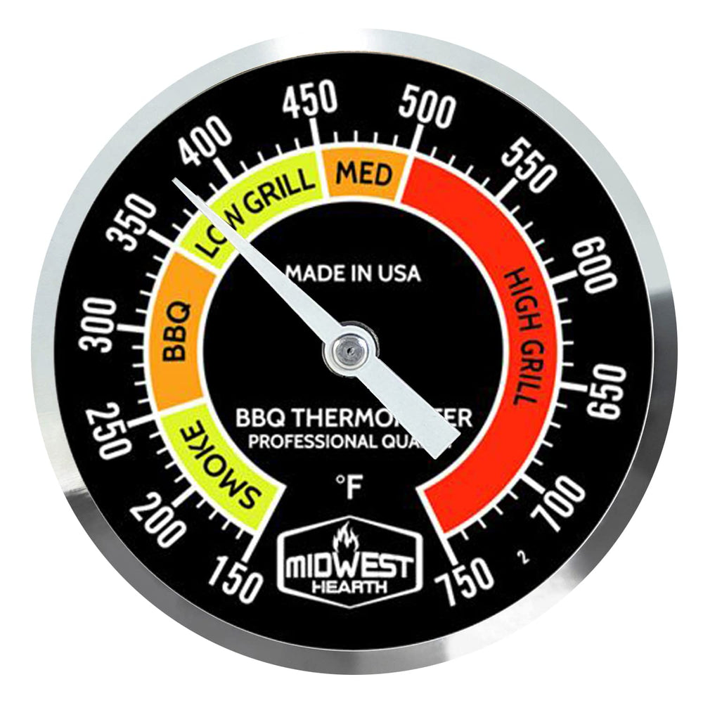 Midwest Hearth front view dial showing color zones for quick readings