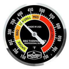 Midwest Hearth front view dial showing color zones for quick readings